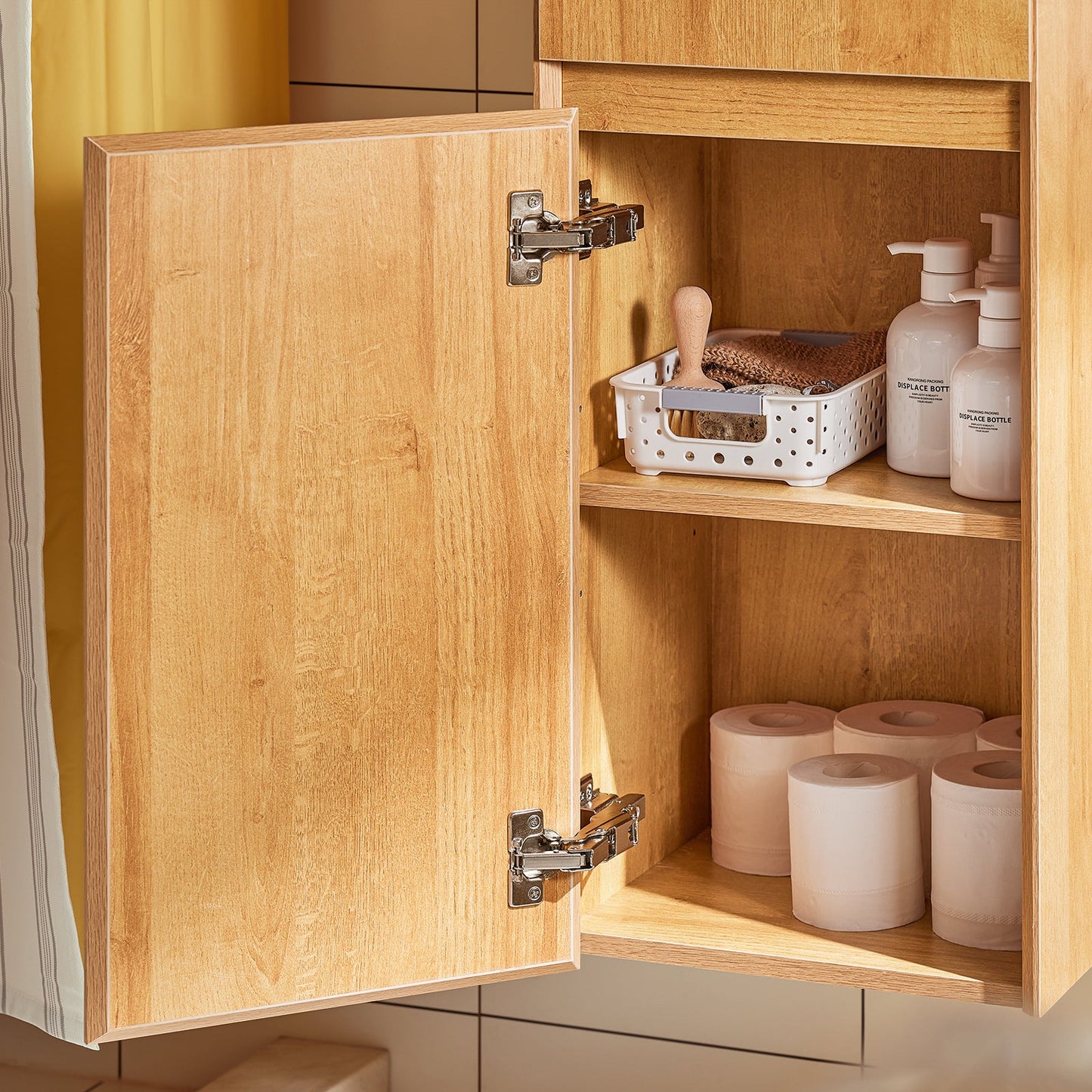 SoBuy BZR175-N Hoher schmaler Badezimmerschrank, Hängeschrank, Natur, 35 x 120 x 30 cm