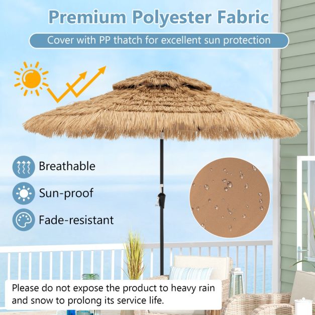 Coast Hawaii-Sonnenschirm - Ø 270 cm, 32 LED-Leuchten, 35° neigbar - 270 x 256 cm - PP/Polyester/Metall - Natur