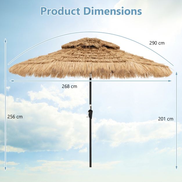 Coast Hawaii-Sonnenschirm - Ø 270 cm, 32 LED-Leuchten, 35° neigbar - 270 x 256 cm - PP/Polyester/Metall - Natur
