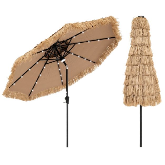 Coast Hawaii-Sonnenschirm - Ø 270 cm, 32 LED-Leuchten, 35° neigbar - 270 x 256 cm - PP/Polyester/Metall - Natur