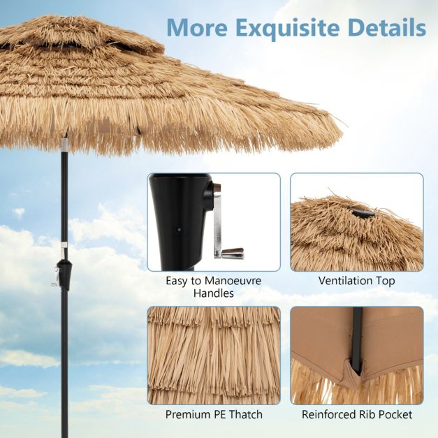 Coast Hawaii-Sonnenschirm - Ø 270 cm, 32 LED-Leuchten, 35° neigbar - 270 x 256 cm - PP/Polyester/Metall - Natur