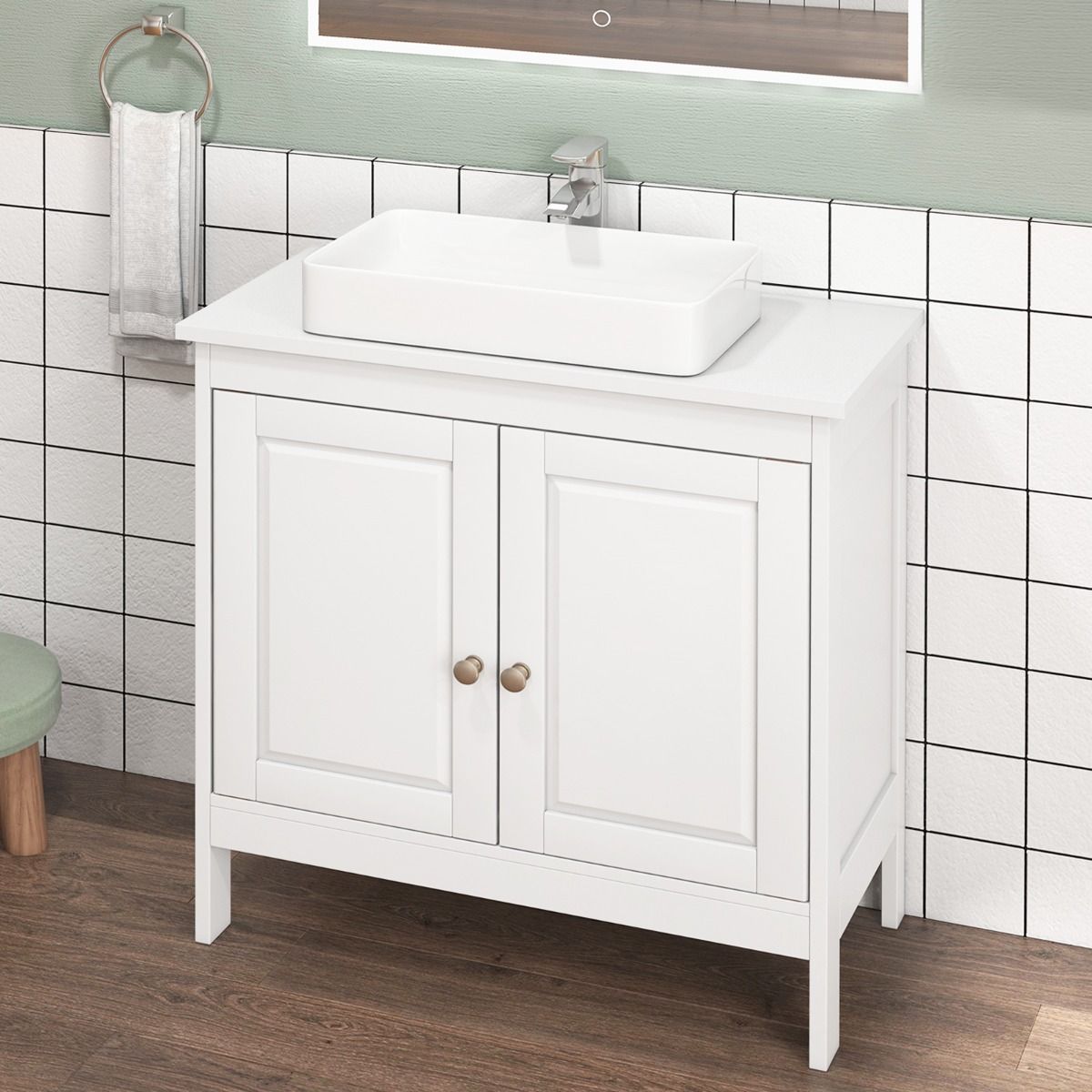 Coast Unterschrank Waschbecken - 60x30x62 cm - Weiß - Badezimmerschrank mit 2 Türen und verstellbarem Einlegeboden