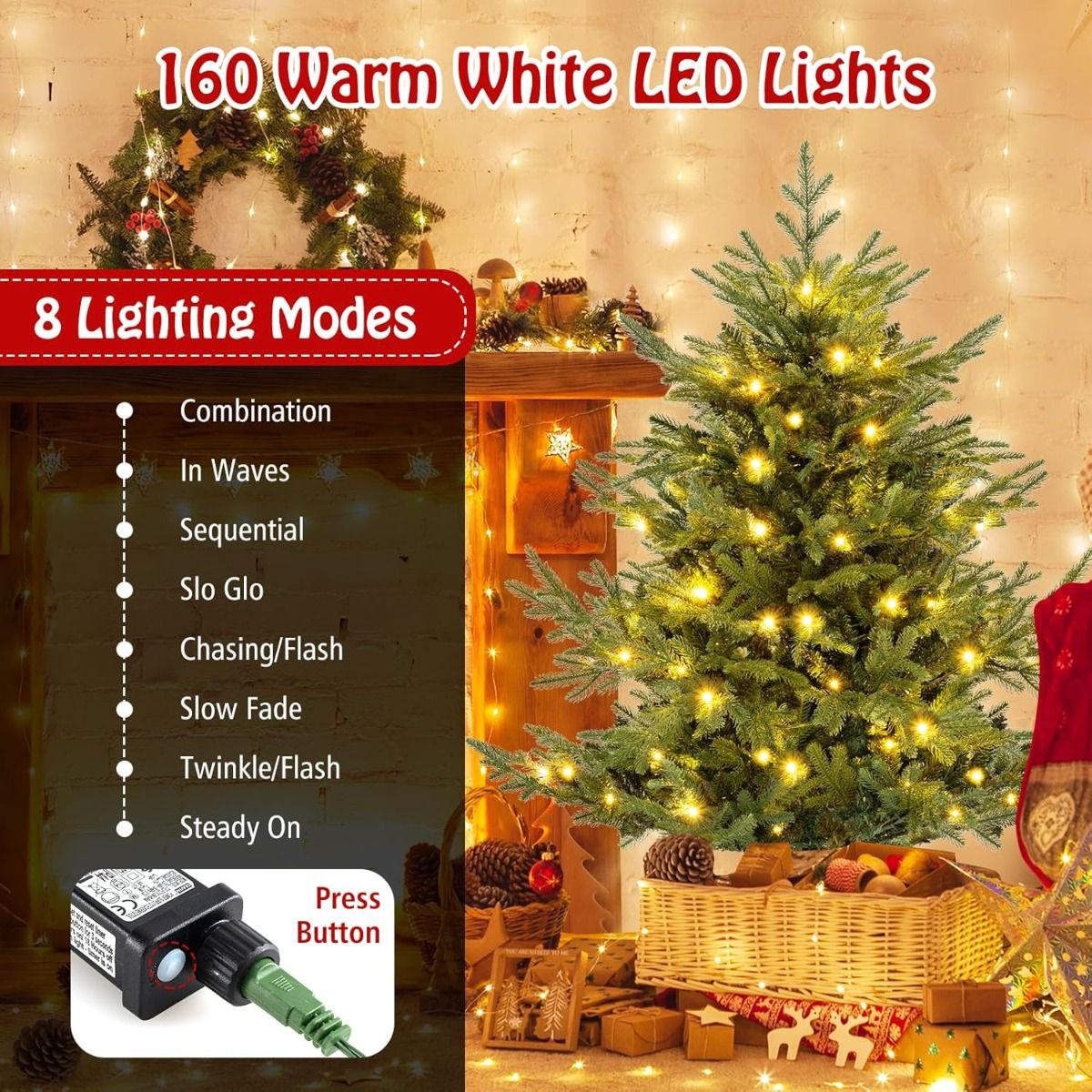Coast Künstlicher Weihnachtsbaum 135 cm - Grün - aufklappbar - mit warmweißen LEDs beleuchtet - mit Metallständer