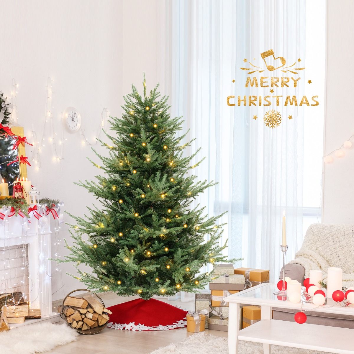 Coast Künstlicher Weihnachtsbaum 135 cm - Grün - aufklappbar - mit warmweißen LEDs beleuchtet - mit Metallständer