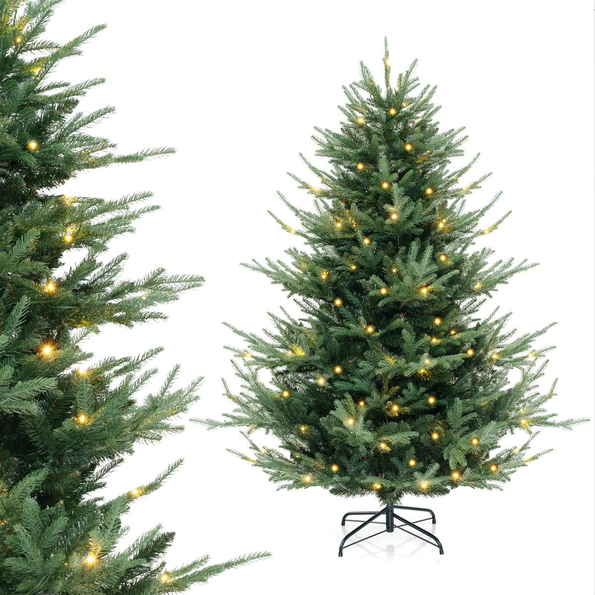 Coast Künstlicher Weihnachtsbaum 135 cm - Grün - aufklappbar - mit warmweißen LEDs beleuchtet - mit Metallständer