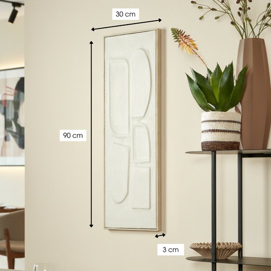 Mica Decorations Wanddekoration – Wandpaneel mit abstrakter Kunst, 90 x 30 x 3 cm – Wohnaccessoire für Wohnzimmer oder Schlafzimmer – Off-White