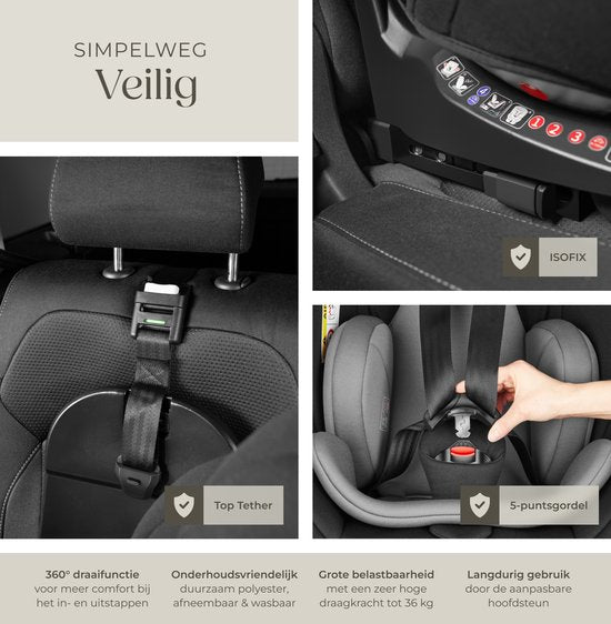 tectake Auto-Drehsitz - Babyschale - i-Size-Zulassung - Isofix-Autositz - Sitzerhöhung - Autokindersitz - 5-Punkt-Gurt - Von Geburt bis 150cm/36kg