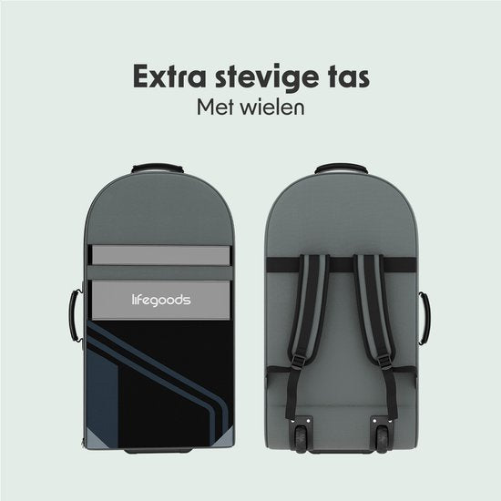 LifeGoods SUP Board Tandem - 2 Personen - 220 KG Belastbarkeit - 381 x 86 cm - Aufblasbar - Komplettes SUP Paket - Weiß/Schwarz