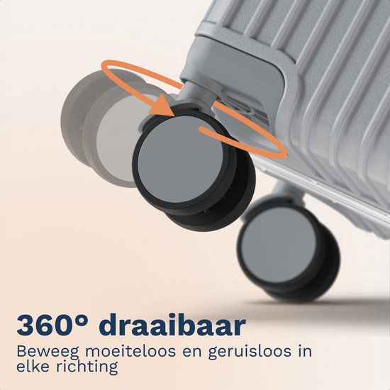 TRVLMORE Premium-Handgepäckkoffer – 54 x 35 x 22 cm – 360°-Drehrollen – Doppeltes TSA-Zahlenschloss – Polycarbonat – Ohne Reißverschluss – 40 Liter – Silber