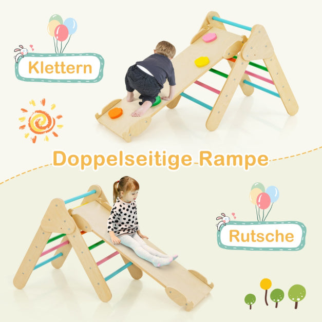 Coast 4-in-1 Holz-Kletterregal-Set - Kletterdreieck, Kletterbogen, Doppelseitige Rutsche/Kletterrampe, 50 kg belastbar - Verschiedene Abmessungen - Buchenholz - Farbenfroh