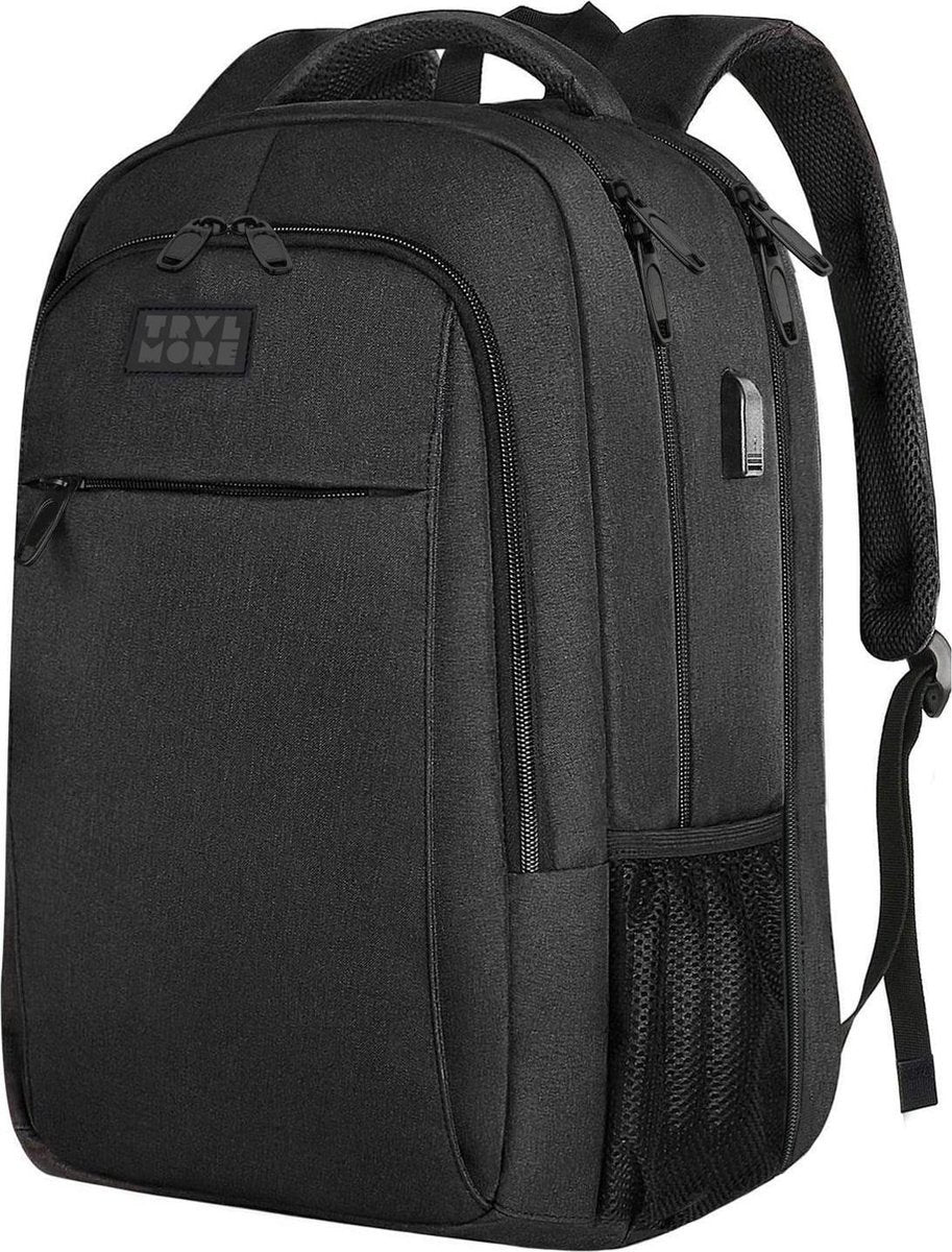 TRVLMORE Rucksack - 36L - 17.3 Zoll - Laptop-Rucksack - Schultasche - Unisex - Spritzwassergeschützt Schwarz