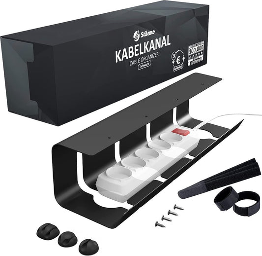 Stilemo Cable Tray Desk - Kabelhalter 43 CM - Kabelorganisator - Verschiedene Befestigungsmöglichkeiten - 5 KG Tragfähigkeit - Schwarz