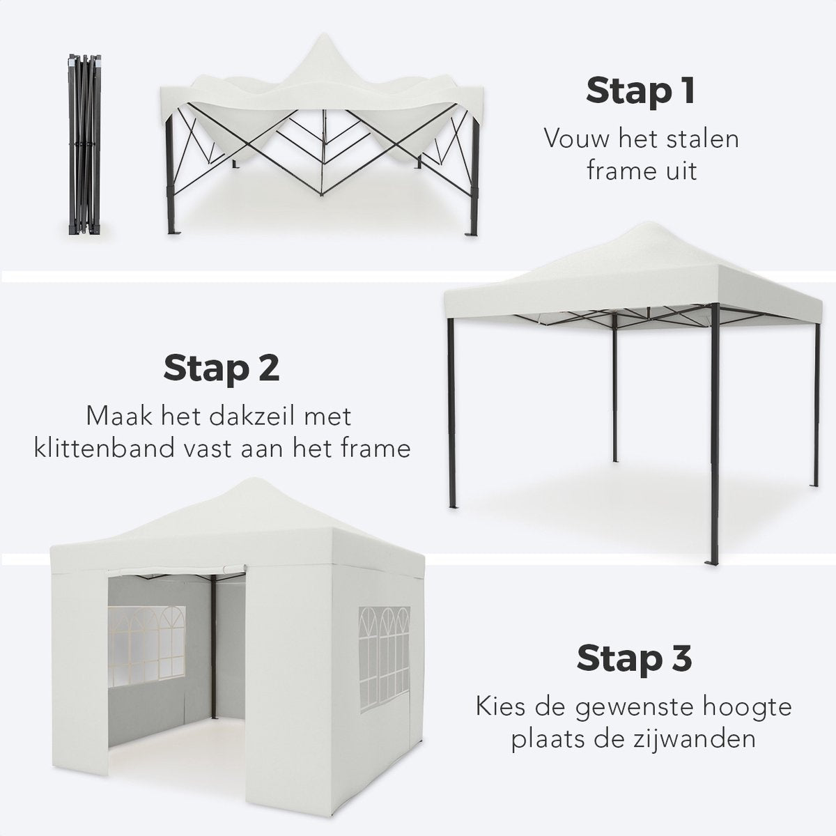 LifeGoods Partyzelt - Pavillon - 3x3 m - Seitenwände - leicht aufbaubar - faltbar - wasserdicht - Tragetasche mit Rädern - weiß