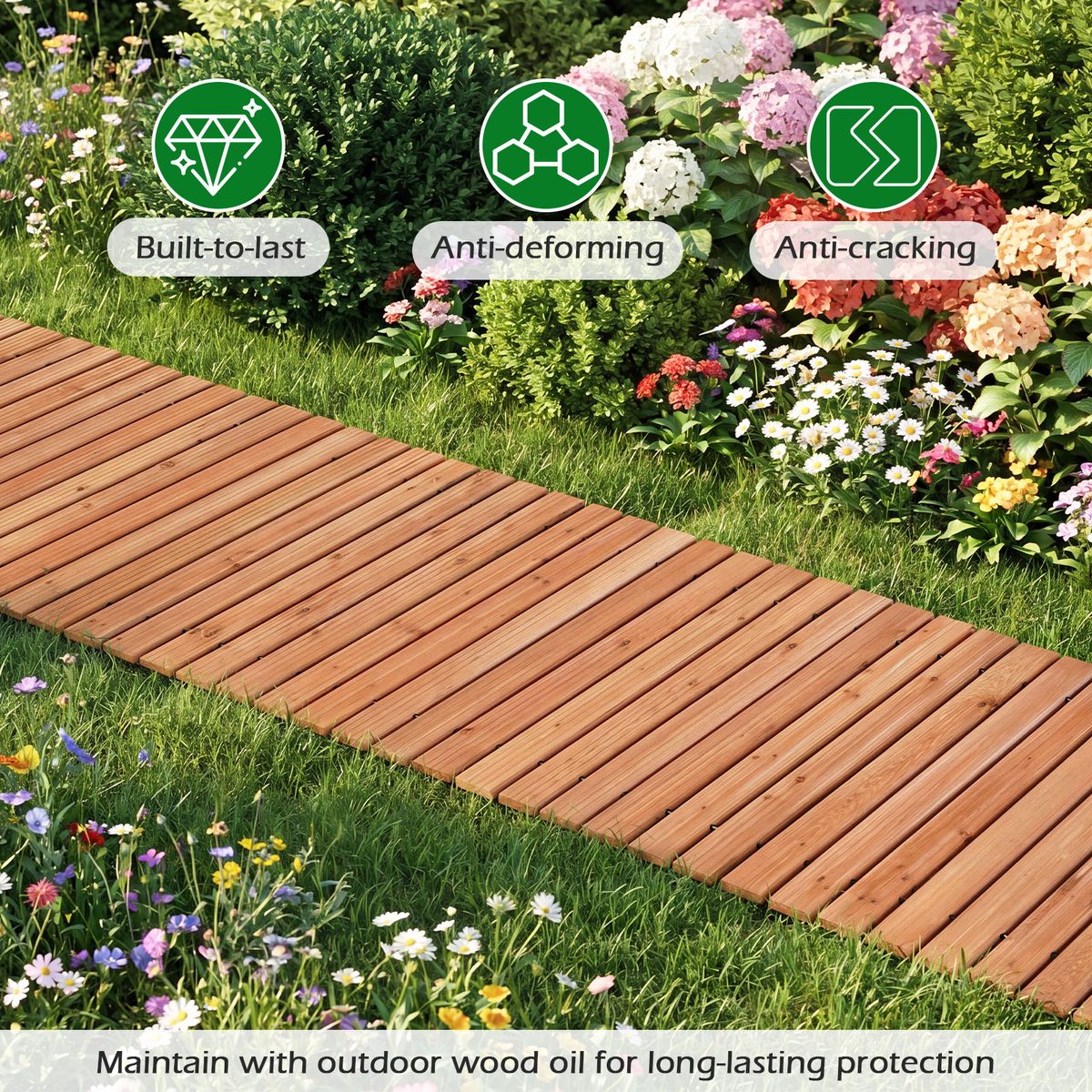 Coast Gartenlaufbrücke aus Holz – ausrollbar – rutschfeste Oberfläche – hellbraun 245 x 55 cm
