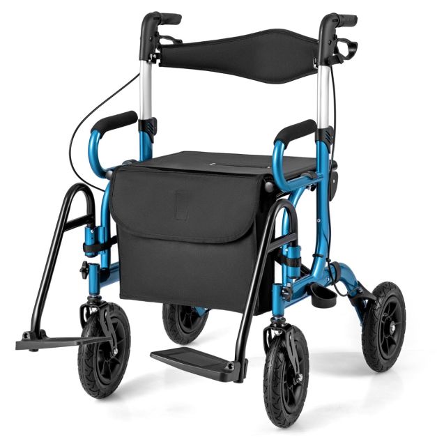 Coast 2-In-1 Rollator - Gehhilfe - Einstellbar - Mit Tasche - Schwarz/Blau