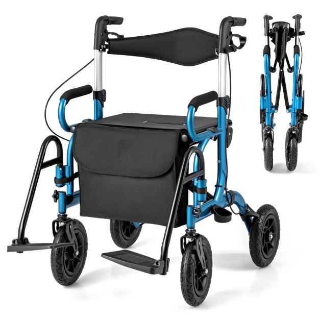 Coast 2-In-1 Rollator - Gehhilfe - Einstellbar - Mit Tasche - Schwarz/Blau