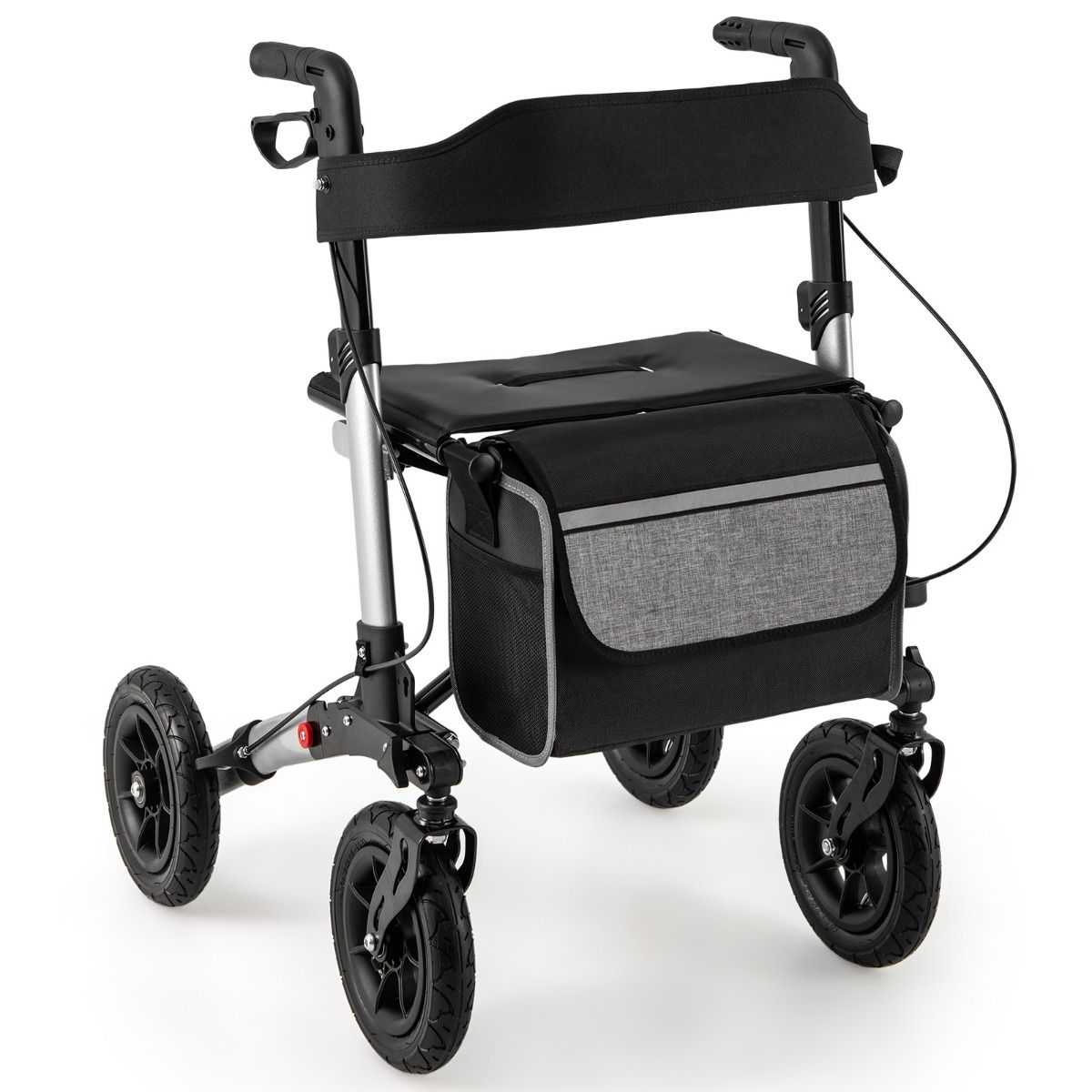 Coast 2-in-1 Rollator und Reiserollstuhl Schwarz/Rot/Silber - 62 x 82 x 81,5-97 cm - faltbar