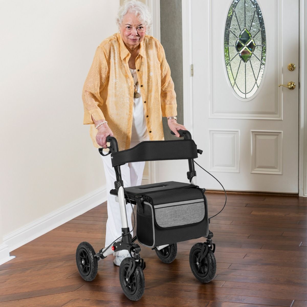 Coast 2-in-1 Rollator und Reiserollstuhl Schwarz/Rot/Silber - 62 x 82 x 81,5-97 cm - faltbar