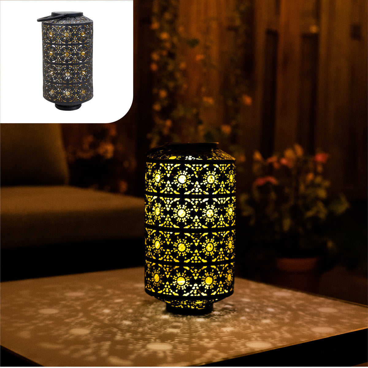 Gadgy Solar Gartenleuchte Tischlampe Maya XL - Garten Außenlampe Terrasse & Balkon - Solar Gartenleuchte - Solar Gartenleuchte - Solarlampe Led Outdoor - Laterne Windlicht Hängend - Gartenleuchten - Bronze / Gold