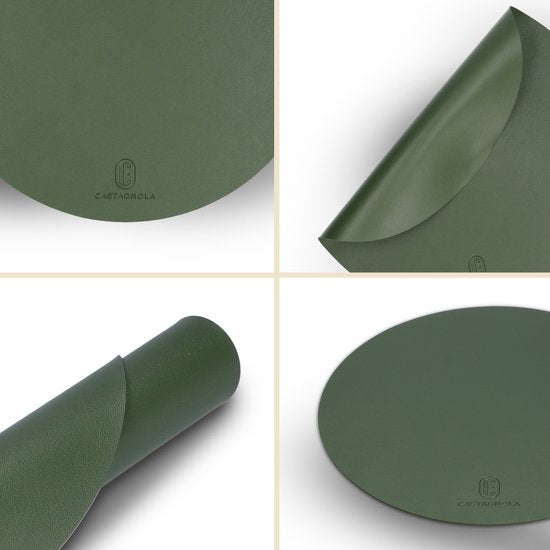 Castagnola Tischsets in Lederoptik - Runde Tischsets - Rutschfestes Kunstleder-Tischset - Wasserabweisende Untersetzer - Untersetzer - 6 Stück - Durchmesser 38 cm - Grün