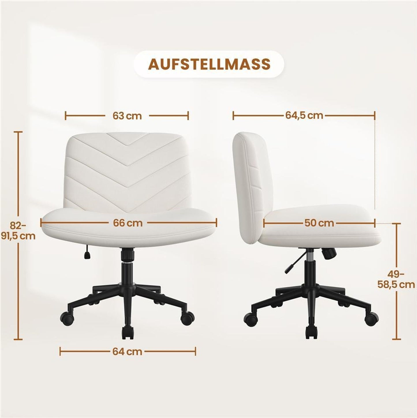 Yaheetech Bürostuhl mit breiter Sitzfläche – Ergonomischer Drehstuhl mit Rückenlehne – Höhenverstellbar – 66 x 64,5 x 82–91,5 cm – Beige