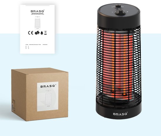 BRASQ Elektrischer Terrassenheizer - 1200 Watt - 2 Heizstufen - Mit Schwenkfunktion - Infrarotheizung - Spritzwassergeschützt - Schwarz