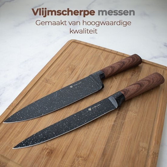 DymundÂ® Messerset mit Block - Kochmesserset inkl. Messerblock - (13-teilig) - Schwarz - Edelstahl