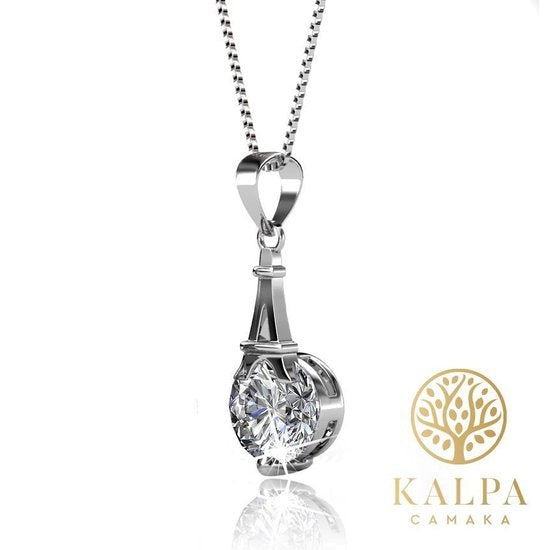 Yolora Damen Halskette mit Kalpa Camaka Kristall Anhänger - Farbe Silber - 18K Weißgold plattiert - Geschenkbox - Muttertagsgeschenk