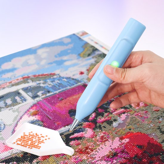 Rubye® Elektrischer Diamantmalstift - Mit Vakuumtechnik - Wiederaufladbar über USB-C - Komfortabel in der Anwendung - Für runde und eckige Steine - Blau