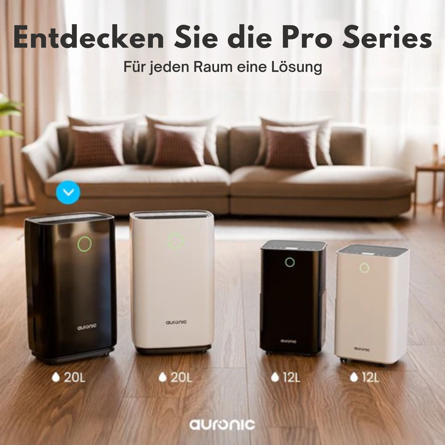 Auronic Luftentfeuchter - Compact Series - 20L pro Tag - Waschtrockenfunktion - Schlafzimmer, Badezimmer und Wohnzimmer - Feuchtigkeitsentferner für den Haushalt - Schwarz