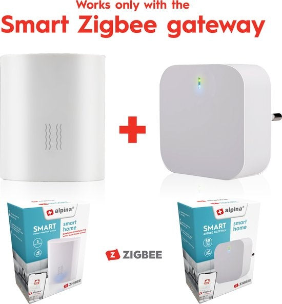 alpina Smart Home - Erschütterungssensor - 3V - Erschütterungsmesser - Glasbruchalarm - App-Steuerung - Zigbee Gateway