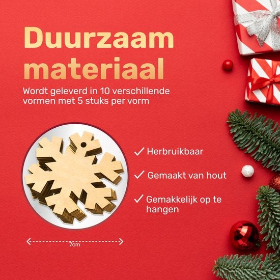 Giftmas Holz-Weihnachtskugeln - Weihnachtsdekoration für drinnen - Holz-Weihnachtskugel - Weihnachten - 10 Formen - âŒ€7,5cm - 50 Stück