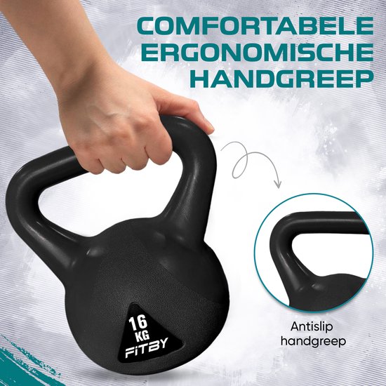 Fitby Kettlebell 16KG - Kettlebell - Fitness - Gewichte - Geeignet für CrossFit & Fitness - Fitness Training - Schwarz