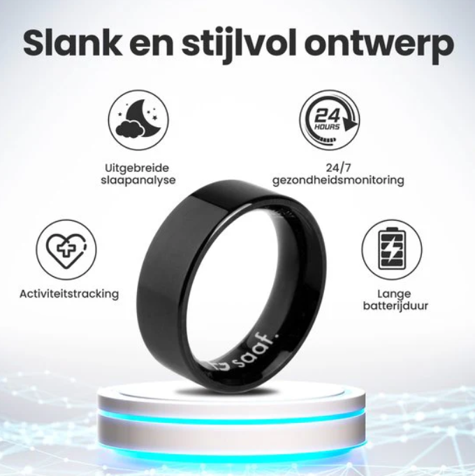 Saaf Smart Ring - Größe 11 - für Frauen und Männer - Activity Tracker - Wearables - Schwarz