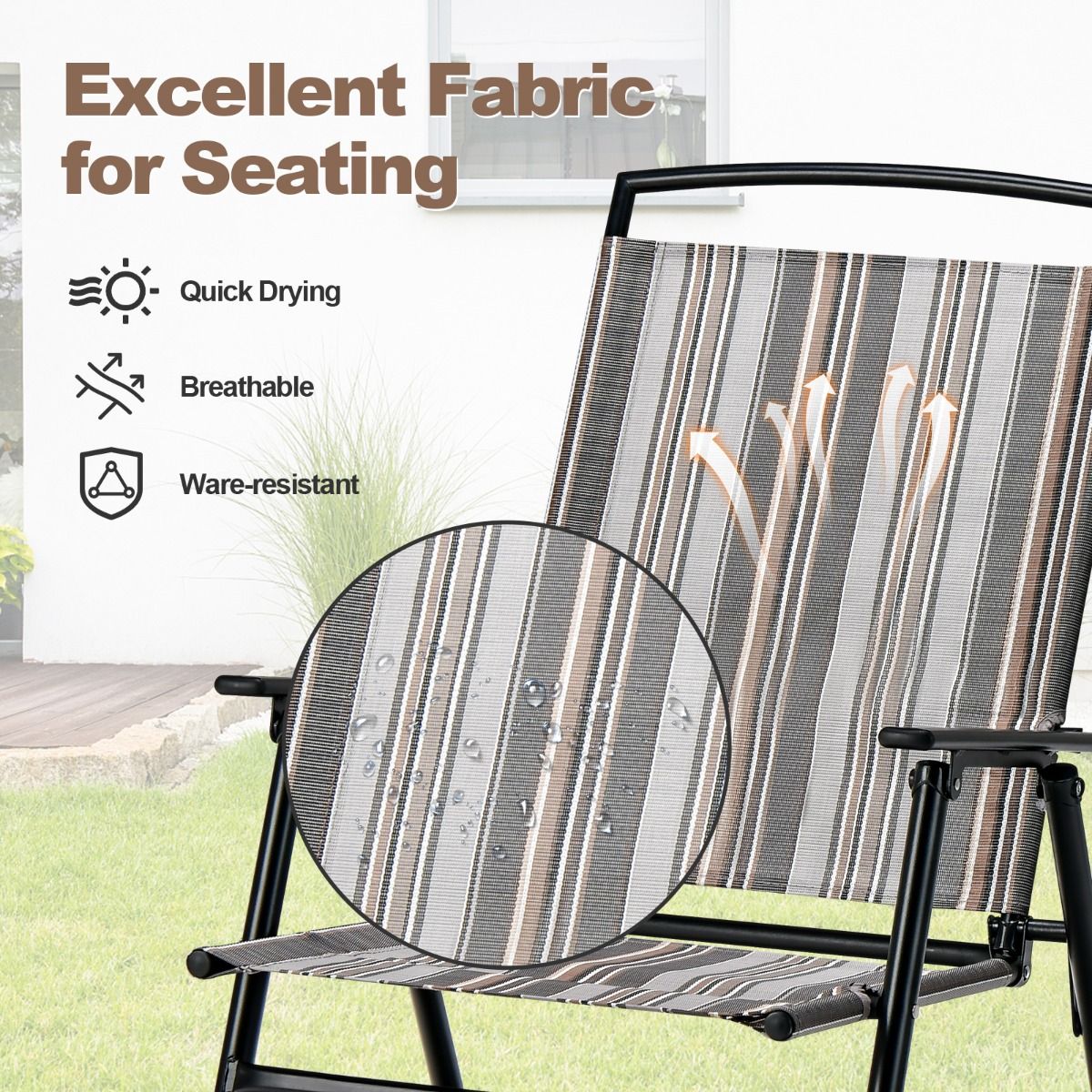 Coast Gartenstühle - Klappbar - Ergonomisch - Tragbar - 51 x 61,5 x 92 cm - Grau