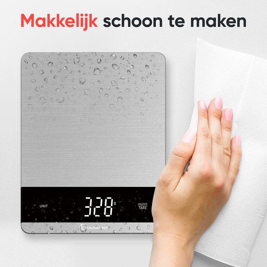 Kitchenwell Digitale Präzisions-Küchenwaage - Küchenwaage - 5gr - 10kg - Tara-Funktion - Grau