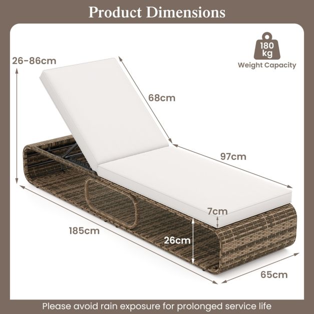 Coast Sonnenliege - Rattan - Verstellbar - Aufbewahrung - Kissen - 185 x 65 x 26-86 cm - Mixed Brown