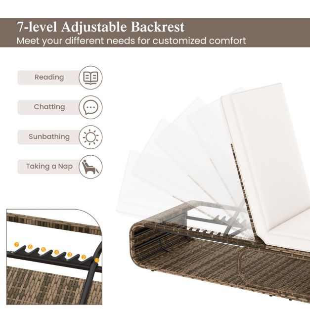 Coast Sonnenliege - Rattan - Verstellbar - Aufbewahrung - Kissen - 185 x 65 x 26-86 cm - Mixed Brown