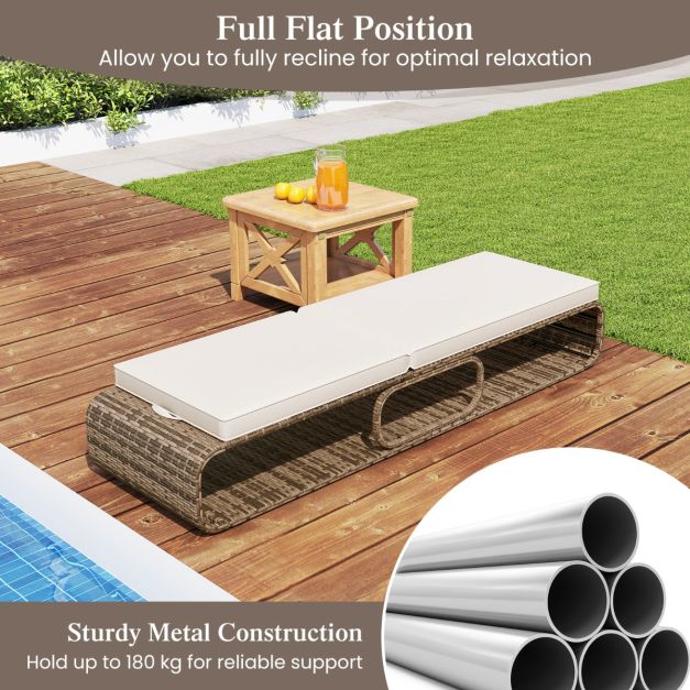 Coast Sonnenliege - Rattan - Verstellbar - Aufbewahrung - Kissen - 185 x 65 x 26-86 cm - Mixed Brown