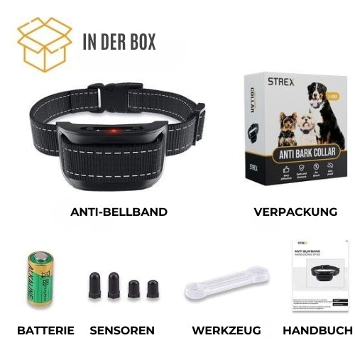 Strex Anti-Bellband für Hunde - Vibration und Audio - Wasserdicht - Schwarz