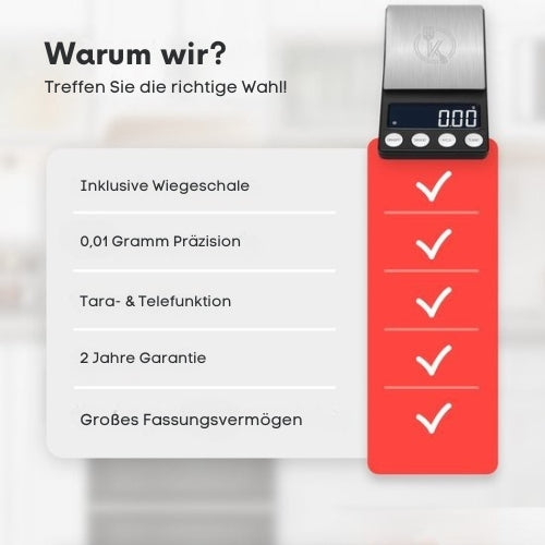 Kitchenwell - digitale Mini-Präzisionsküchenwaage - batteriebetrieben - 0,01 bis 200 Gramm - 14,2 x 7,5 cm