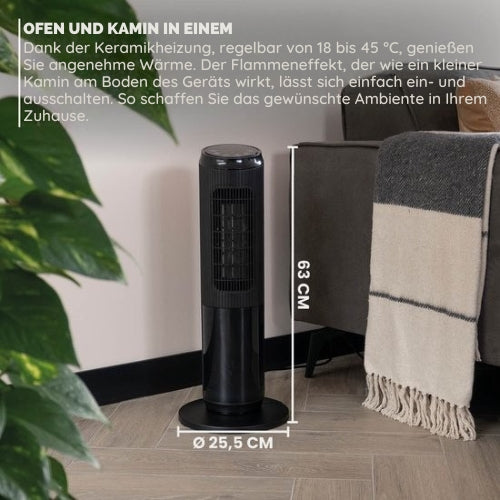 BREND - Keramischer Heizlüfter mit Thermostat und Ambientekamin - 18-45 °C - mit Schwenkfunktion - Timer - Schwarz