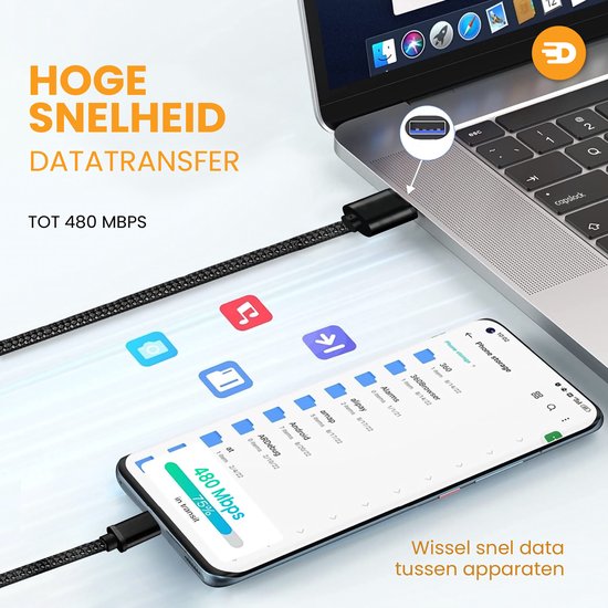 Drivv. USB zu USB C Kabel - Schnellladegerät - USB C Daten- und Ladekabel - 3 Meter - Geeignet für Samsung, iPhone 15 & mehr - Schwarz