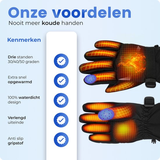 Qualitá® Beheizte Handschuhe - Beheizte Handschuhe - Wasserbeständig - Elektrische Handschuhe Größe M - Mit Touchscreen-Kompatibilität - Wintersport - Wiederaufladbar -