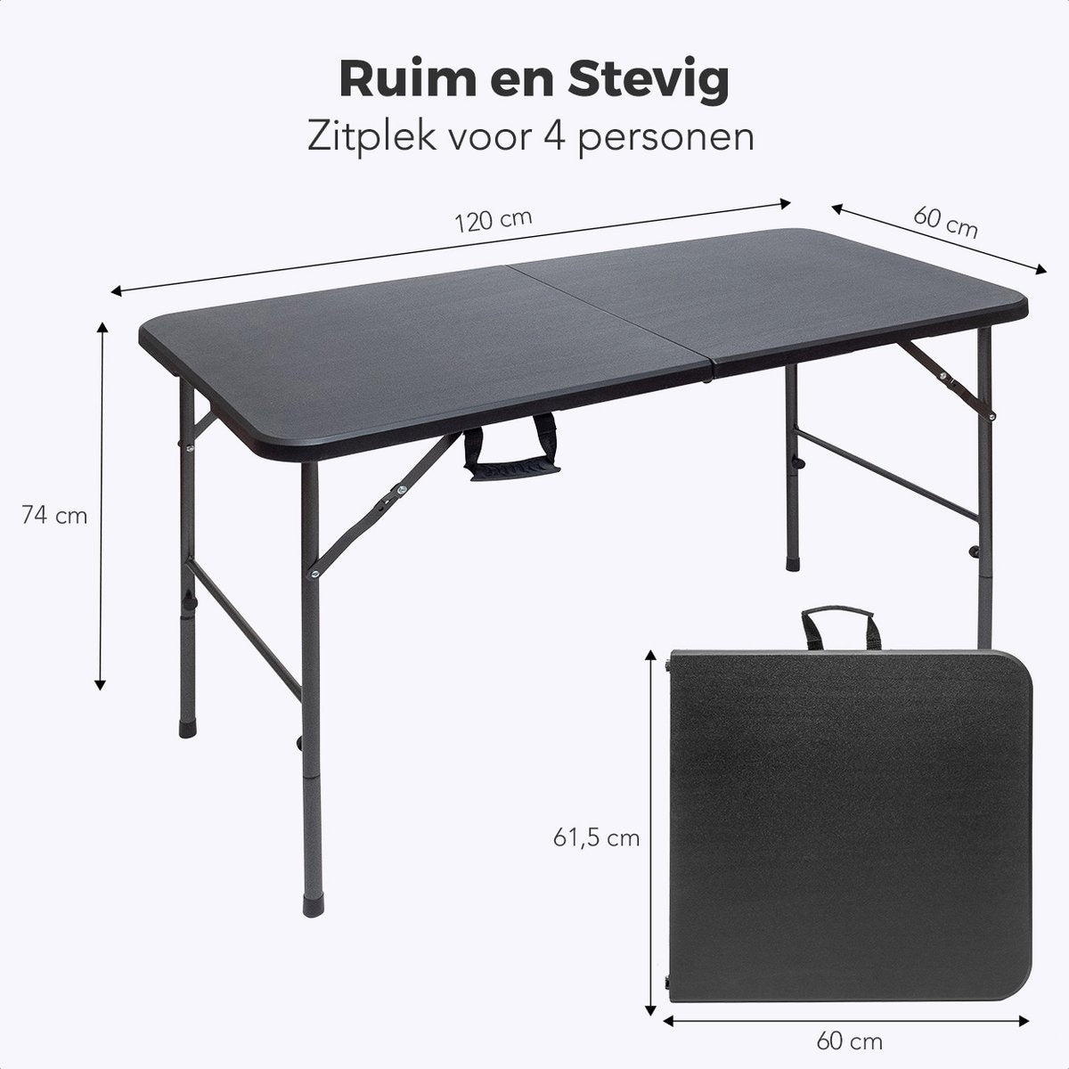 LifeGoods Zusammenklappbarer Tisch - 60x120cm - Campingtisch - Wetterfest - Klapptisch - Schwarz