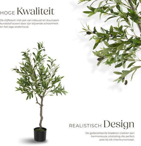 tectake Künstlicher Olivenbaum Oleand - Mediterrane Kunstpflanze mit realistischen Blättern und Oliven - Pflegeleicht und vielseitig einsetzbar - Inklusive stabilem Blumentopf - Höhe: 120 cm