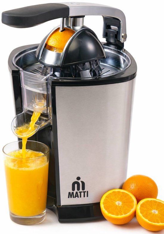 MATTI® – Elektrische Zitruspresse – Zitruspresse – Zitronenpresse – Orangenpresse – 160 W, Edelstahl, Presshebel – 18.000 U/min