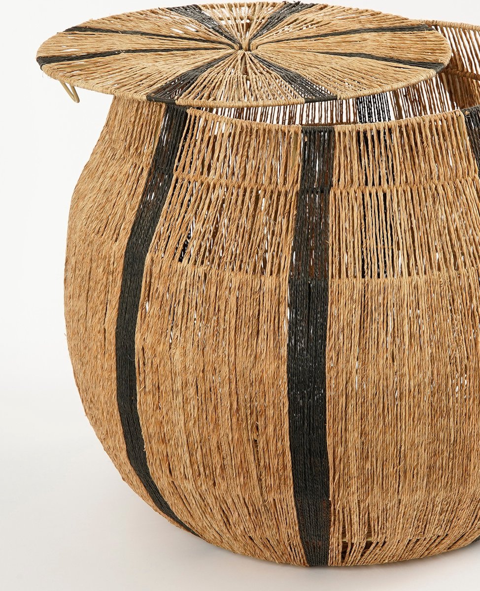 Liliano Korb 2er Set - Ø 50 cm x H 48 cm und Ø 36 cm x H 33 cm - Jute mit schwarzen Streifen - Glimmerdekorationen