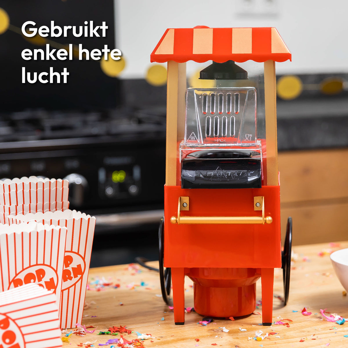 Gadgy Popcornmaschine - Klassische Popcornmaschine - Heißluft, fettfrei - 39 x 24 cm - 1200 Watt