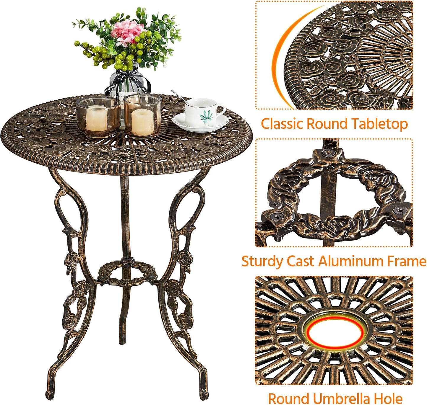 Yaheetech Bistro-Set, 3-teilig – Balkonmöbel – Aluminiumguss – Bronze
